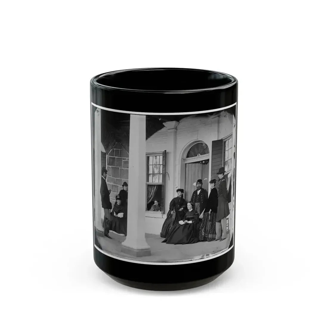 Fort Monroe, Va. Officers And Ladies On Porch Of A Garrison House (U.S. Civil War) Black Coffee Mug 15oz - Go Mug Yourself