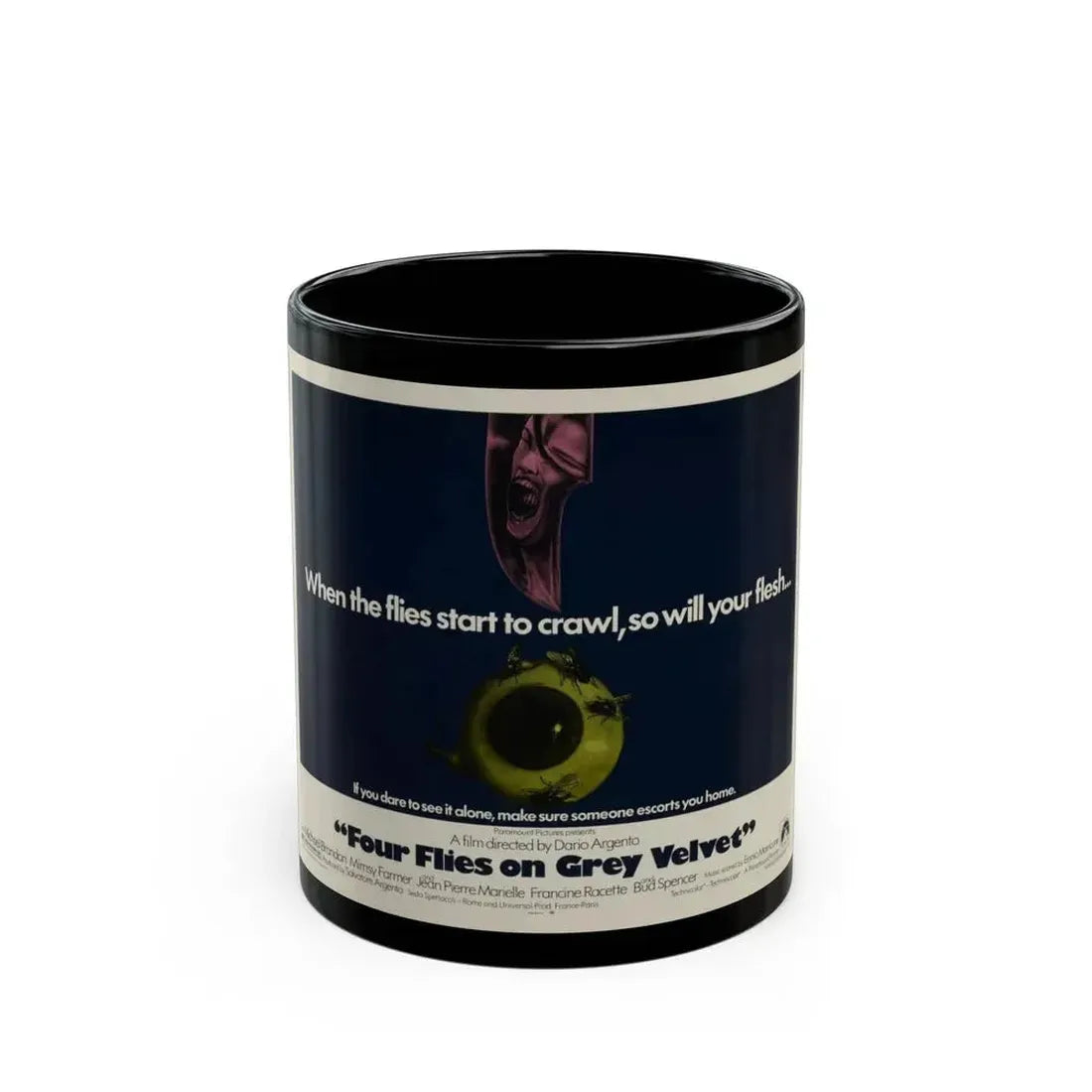 FOUR FLIES ON GREY VELVET 1971 Movie Poster - Black Coffee Mug 11oz - Go Mug Yourself