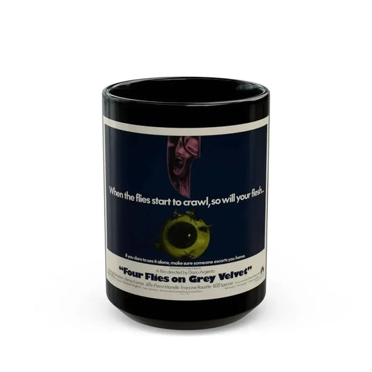 FOUR FLIES ON GREY VELVET 1971 Movie Poster - Black Coffee Mug 15oz - Go Mug Yourself