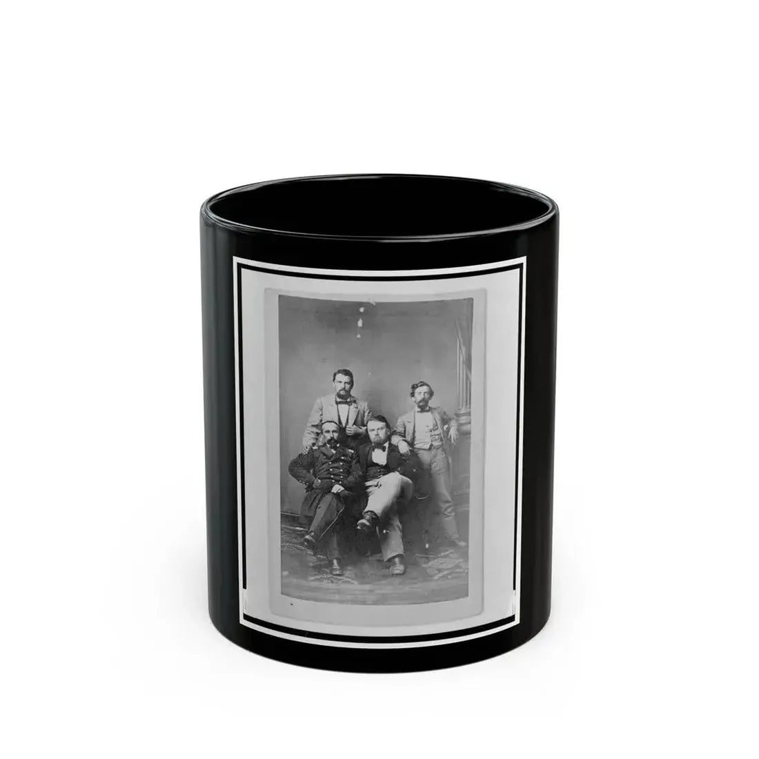 Four Unidentified Men Including At Least One Union Officer, Full-Length Portrait, Seated And Standing, Facing Front (U.S. Civil War) Black Coffee Mug 11oz - Go Mug Yourself