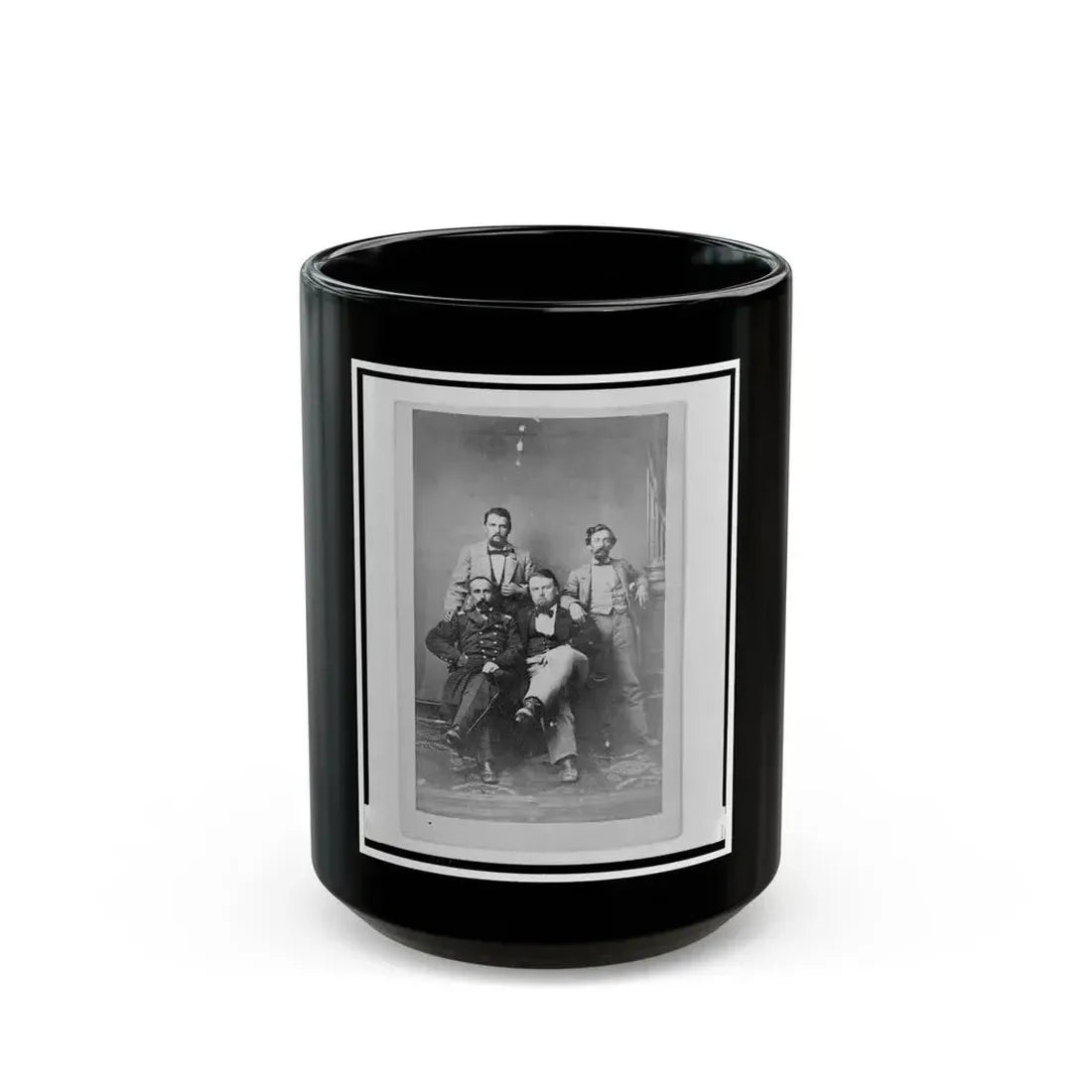 Four Unidentified Men Including At Least One Union Officer, Full-Length Portrait, Seated And Standing, Facing Front (U.S. Civil War) Black Coffee Mug 15oz - Go Mug Yourself