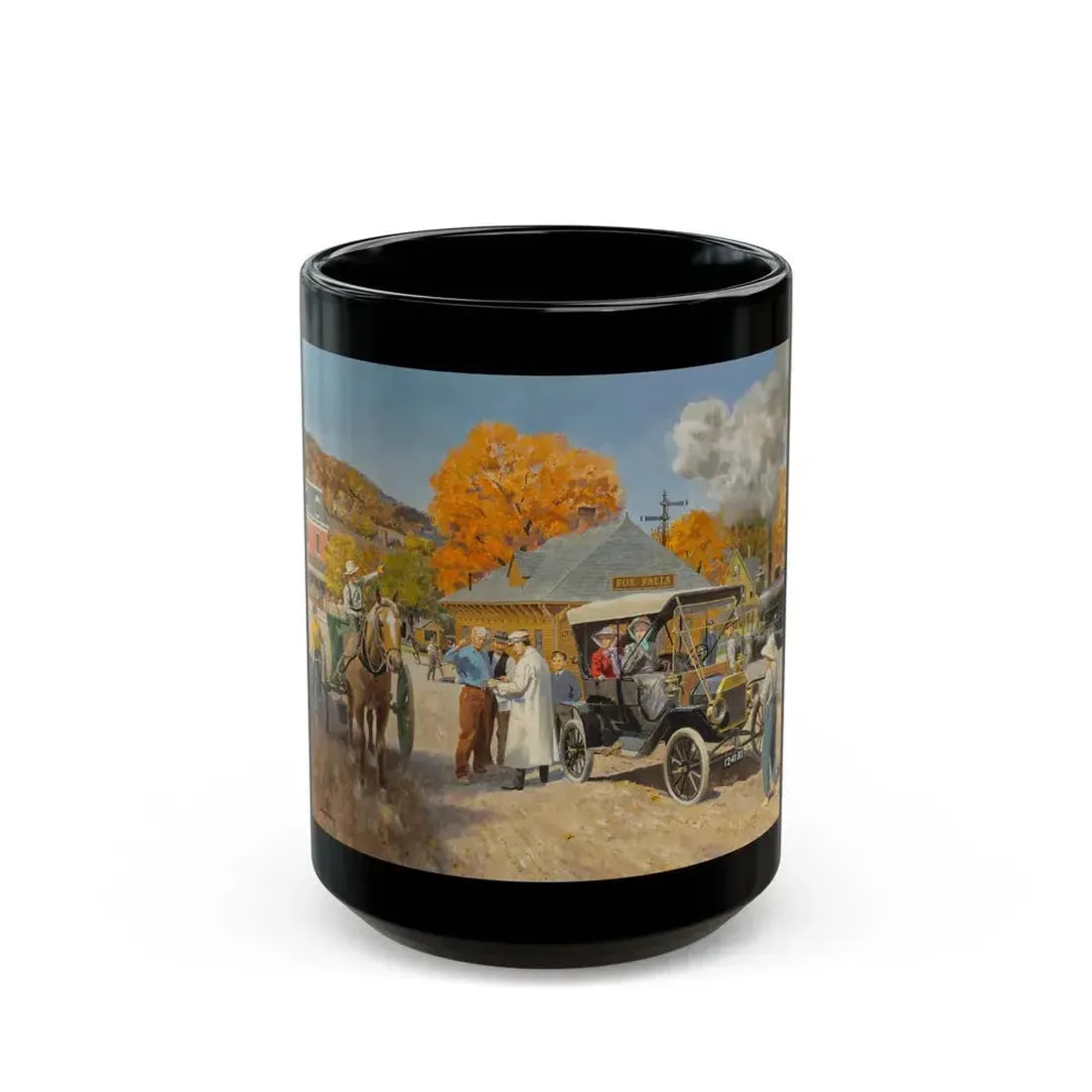 Fox Fals Town Scene - Black Coffee Mug 15oz - Go Mug Yourself