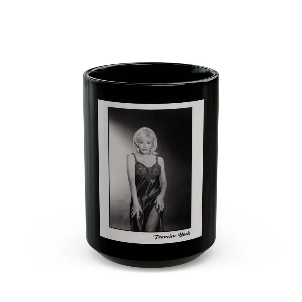 Francine York #170 - 8x10 B&W more recent most of body in night gown Glamour Photo Re-Print (Vintage Female Icon) Black Coffee Mug 15oz - Go Mug Yourself