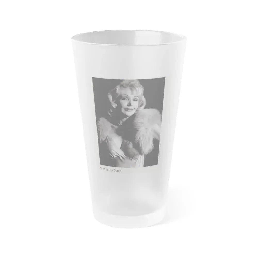 Francine York #171 - 8x10 B&W very recent Upper Body Glamour Night Gown with, Fur Photo on Postcard Paper (Vintage Female Icon) Frosted Pint Glass 16oz 16oz Frosted - Go Mug Yourself