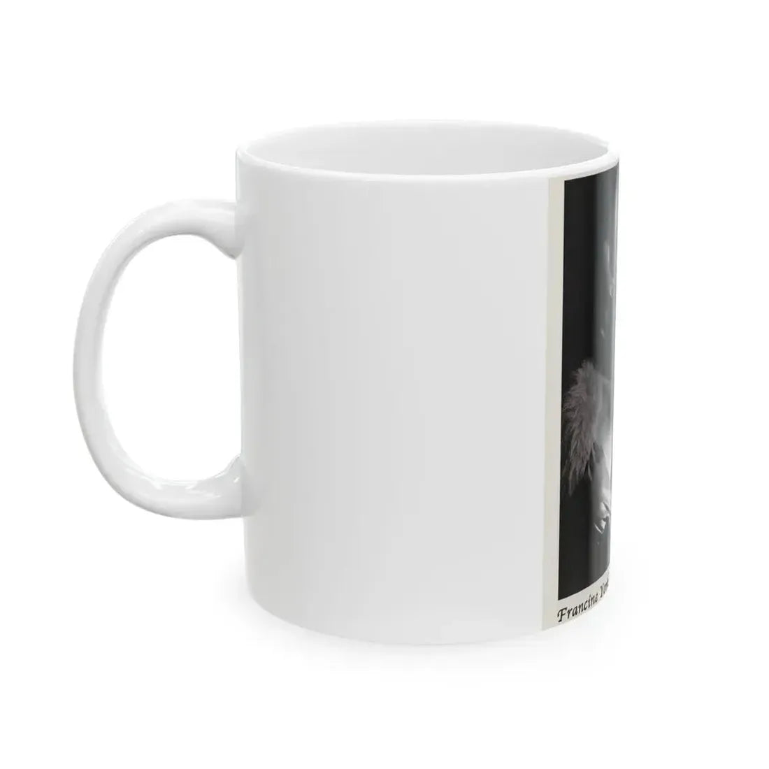 Francine York #171 - 8x10 B&W very recent Upper Body Glamour Night Gown with, Fur Photo on Postcard Paper (Vintage Female Icon) White Coffee Mug - Go Mug Yourself