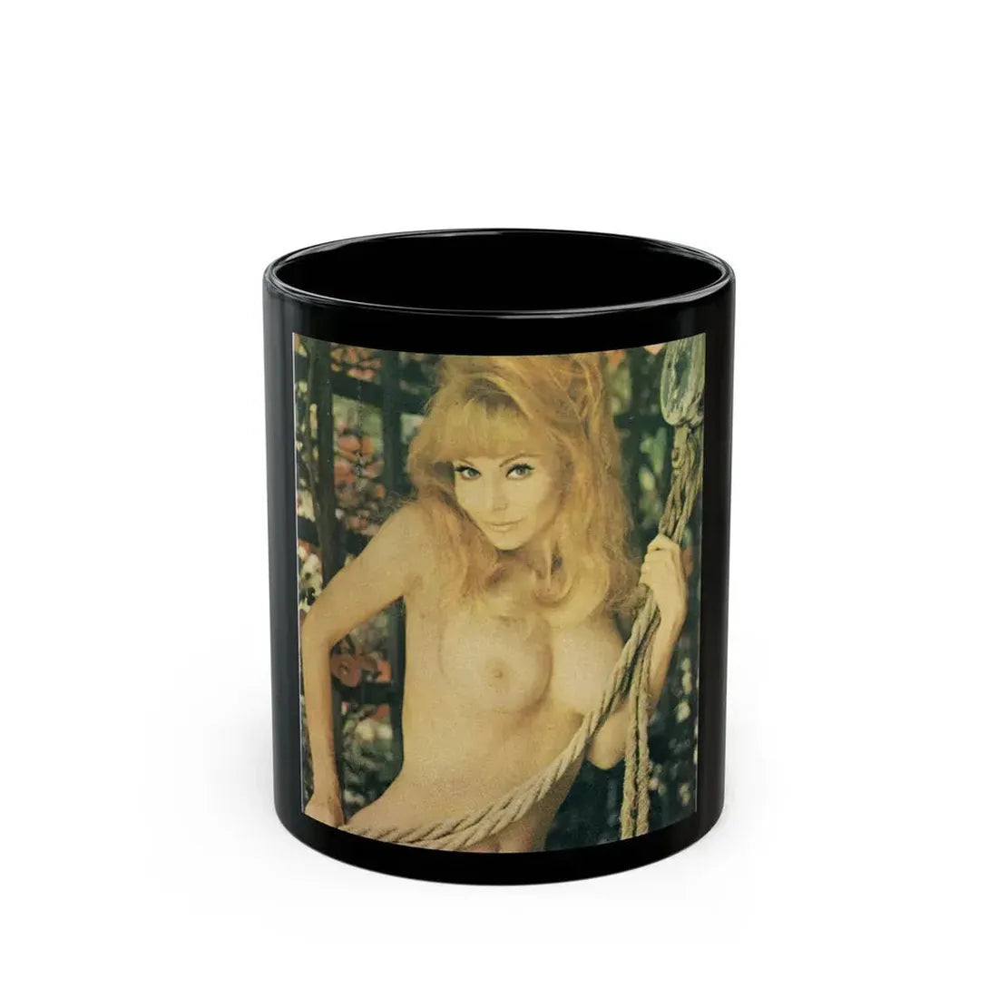 Francine York #23 - Topless (Vintage Female Icon) Black Coffee Mug 11oz - Go Mug Yourself