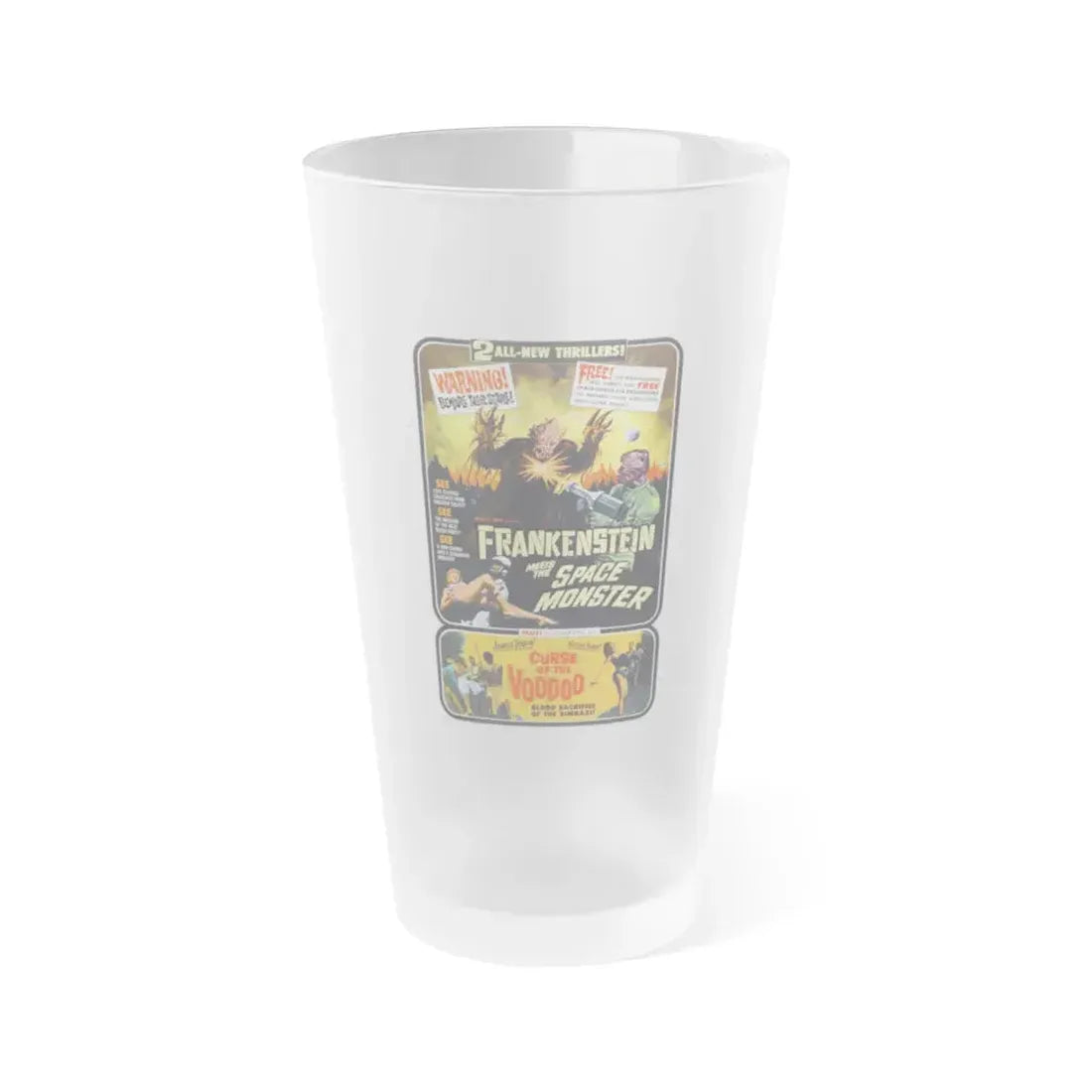 FRANKENSTEIN MEETS THE SPACE MONSTER + CURSE OF THE VOODOO 1965 Movie Poster - Frosted Pint Glass 16oz 16oz Frosted - Go Mug Yourself