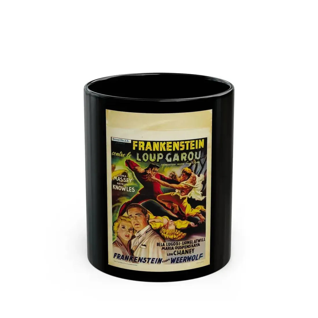 FRANKENSTEIN MEETS THE WOLF MAN (BELGIAN) 1943 Movie Poster - Black Coffee Mug 11oz - Go Mug Yourself