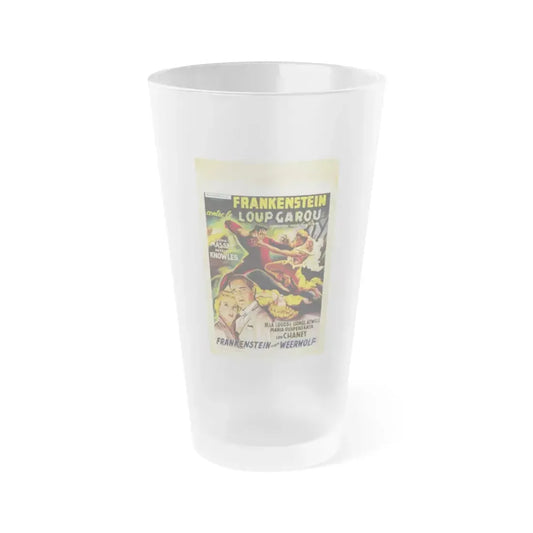 FRANKENSTEIN MEETS THE WOLF MAN (BELGIAN) 1943 Movie Poster - Frosted Pint Glass 16oz 16oz Frosted - Go Mug Yourself