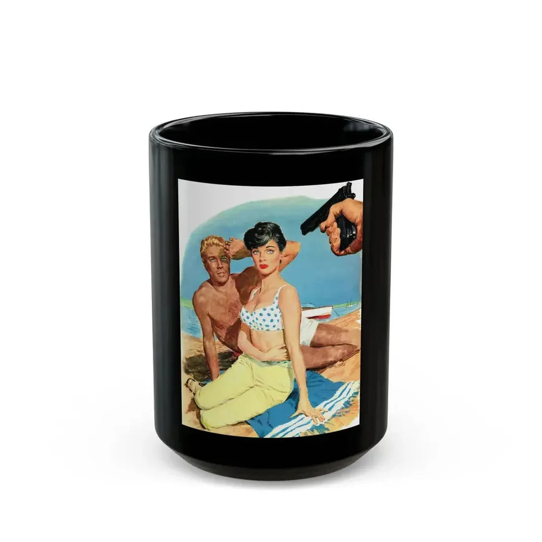 Frankie and Annette tangle with The Mob in Beach Blanket - Black Coffee Mug 15oz - Go Mug Yourself