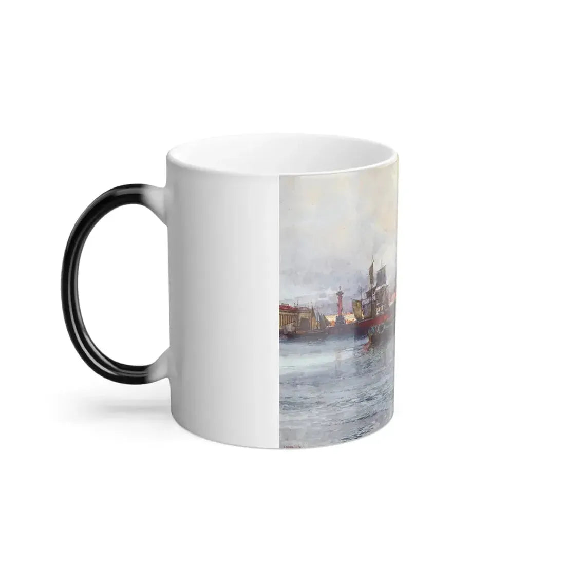 Franz Kopallik (1860-1931) Boats on the Neva - Gouache, Watercolour and Ink on Paper - Color Changing Mug 11oz - Go Mug Yourself