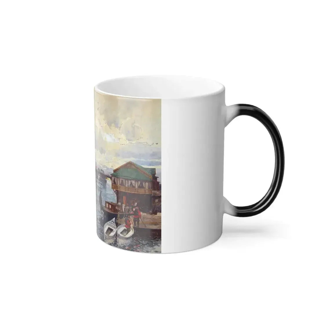 Franz Kopallik (1860-1931) Boats on the Neva - Gouache, Watercolour and Ink on Paper - Color Changing Mug 11oz - Go Mug Yourself
