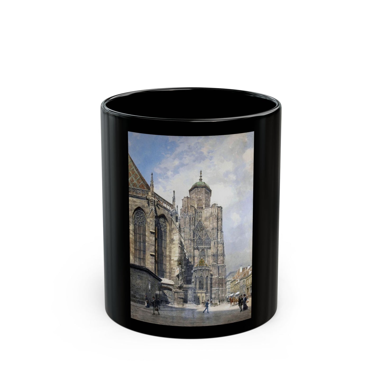 Franz Kopallik (1860-1931) Cathedral Square, Wien - Black Coffee Mug-11oz-Go Mug Yourself