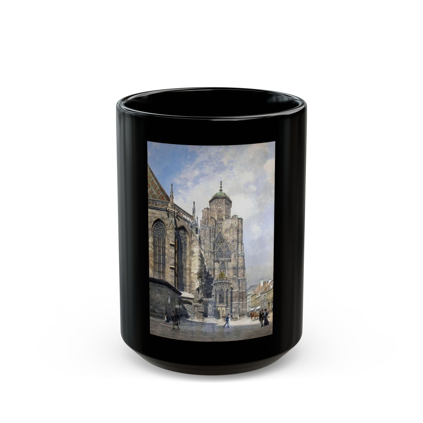 Franz Kopallik (1860-1931) Cathedral Square, Wien - Black Coffee Mug-15oz-Go Mug Yourself
