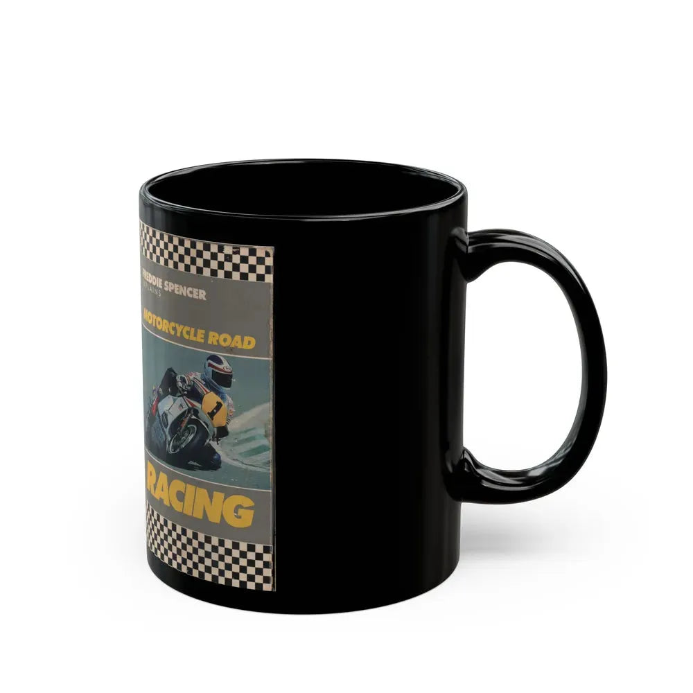 FREDDIE SPENCER EXPLAINS MOTORCYCLE ROAD RACING (VHS COVER) - Black Coffee Mug - Go Mug Yourself