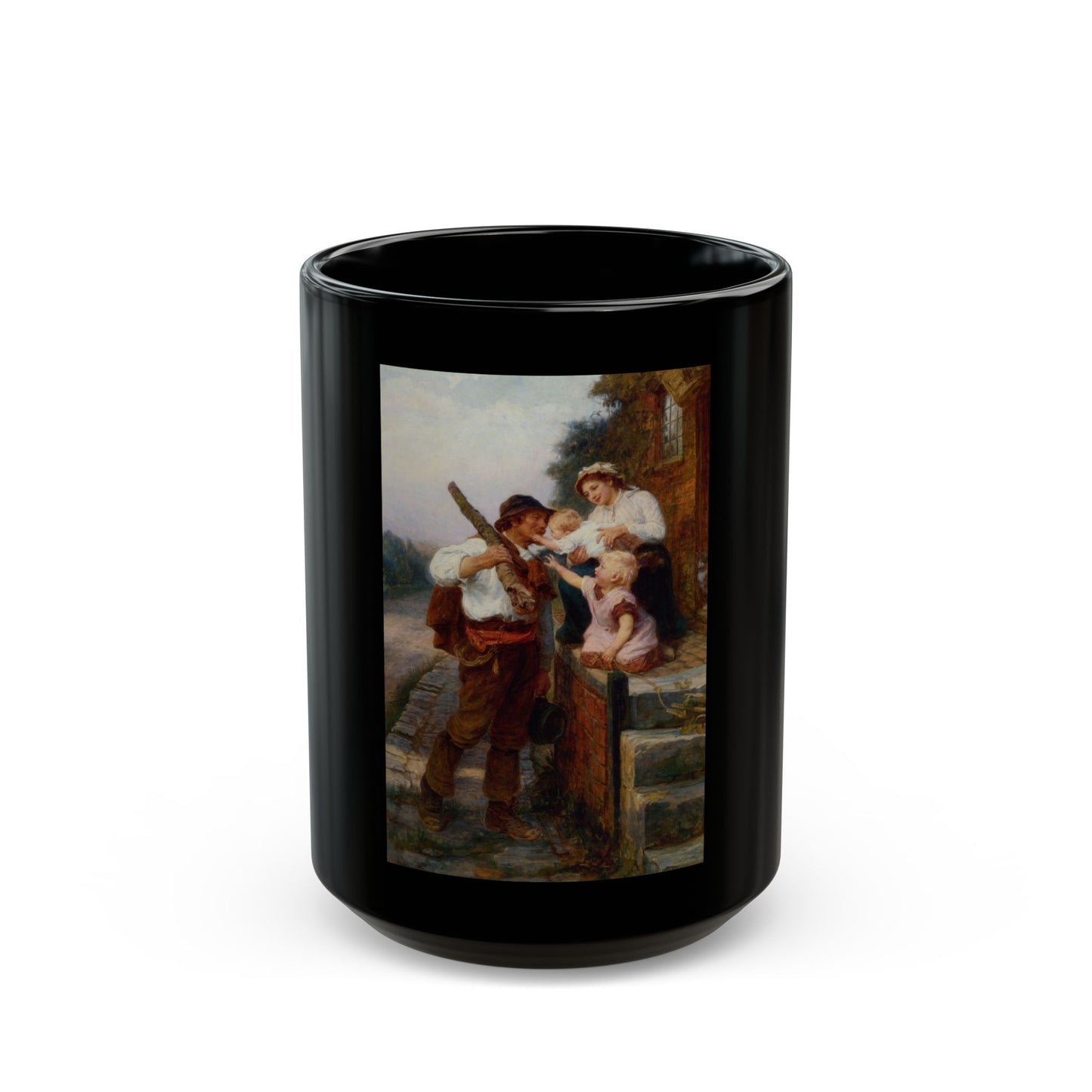 Frederick Morgan (1847-1927) A Fathers Return - Black Coffee Mug-15oz-Go Mug Yourself