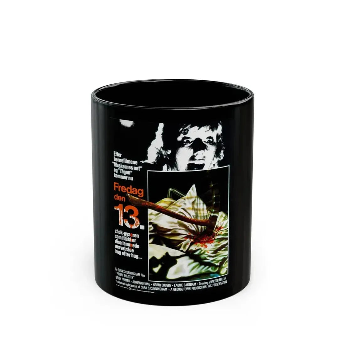 FRIDAY THE 13TH (DANISH) 1980 Movie Poster - Black Coffee Mug 11oz - Go Mug Yourself