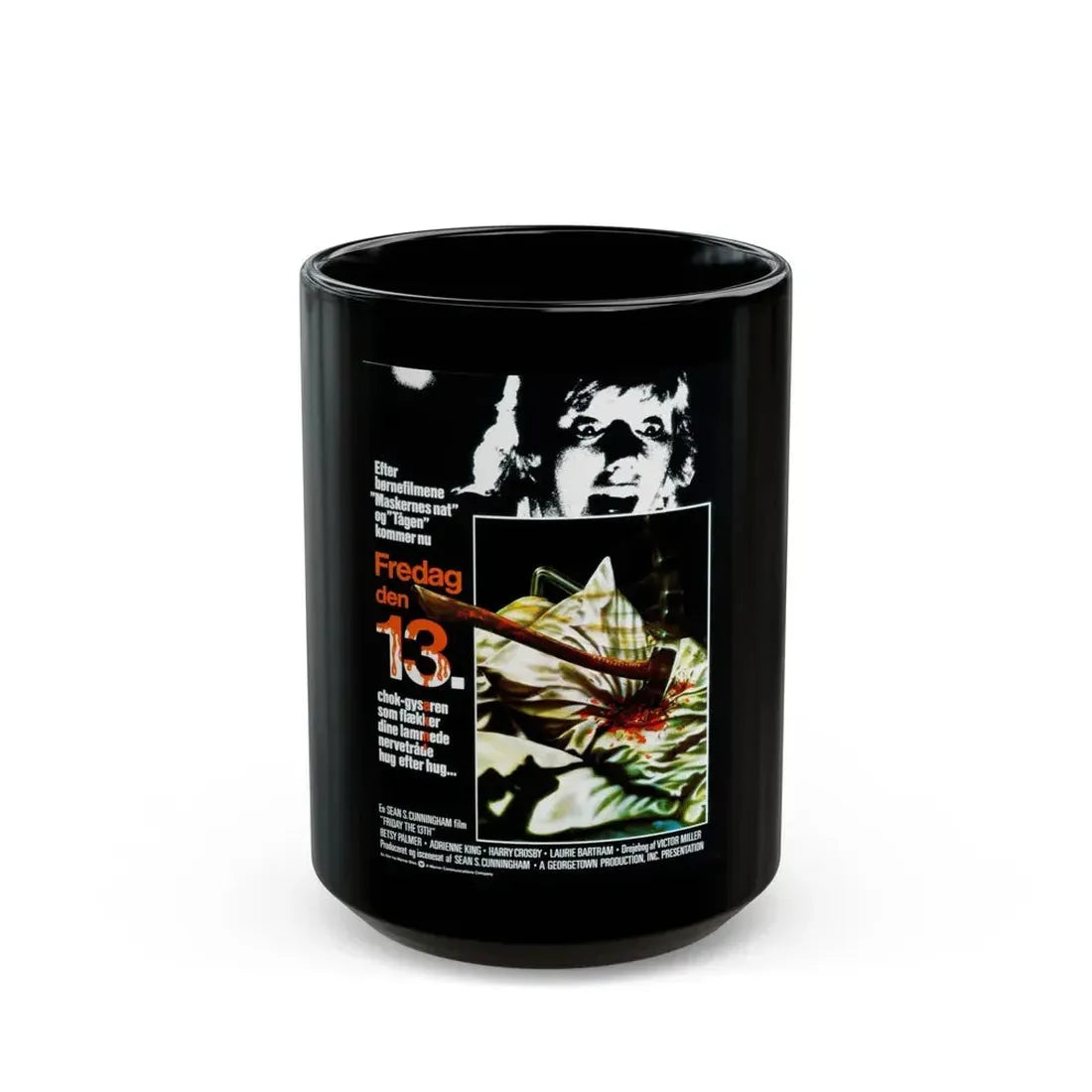FRIDAY THE 13TH (DANISH) 1980 Movie Poster - Black Coffee Mug 15oz - Go Mug Yourself