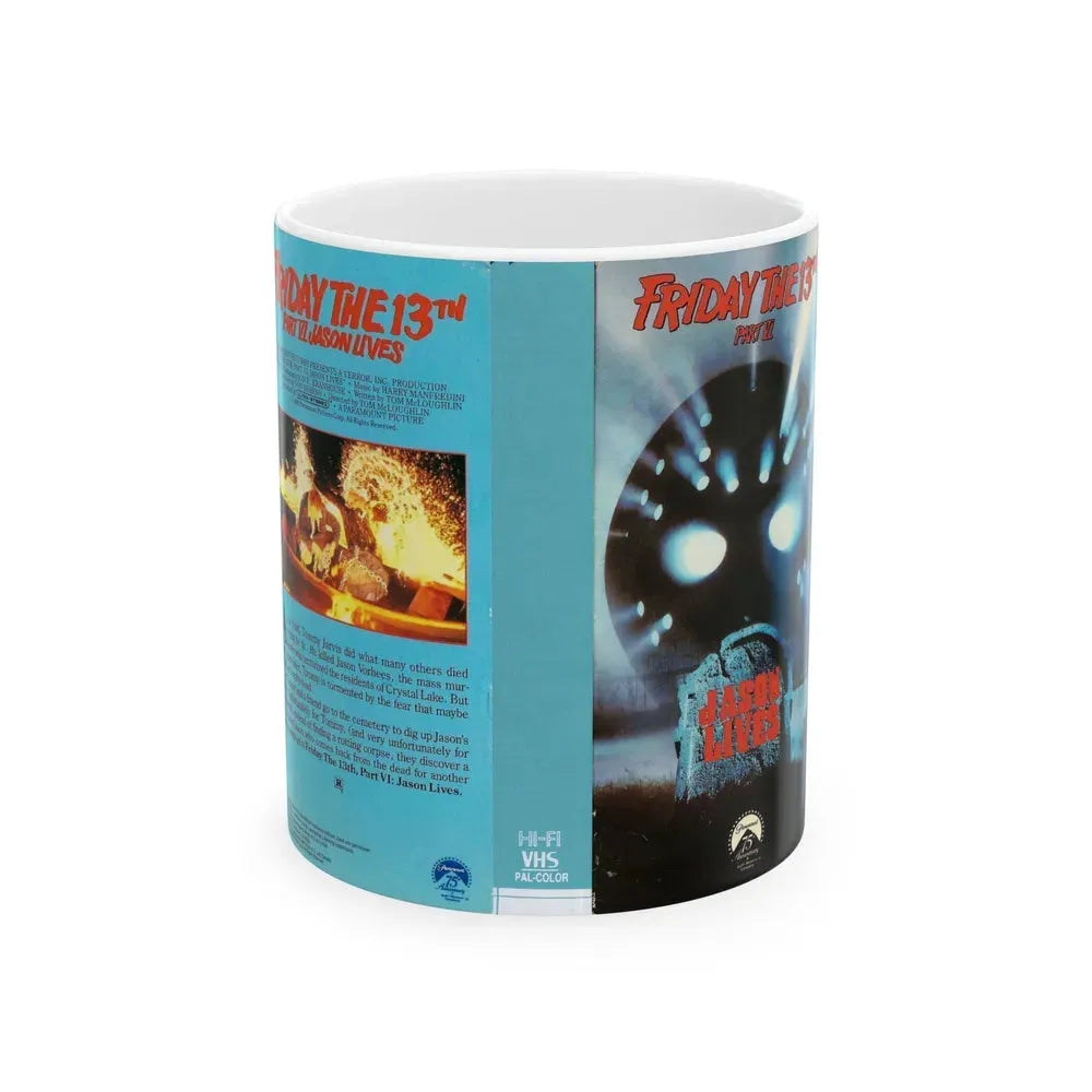 FRIDAY THE 13TH PART 6 JASON LIVES (VHS COVER) - White Coffee Mug 11oz - Go Mug Yourself