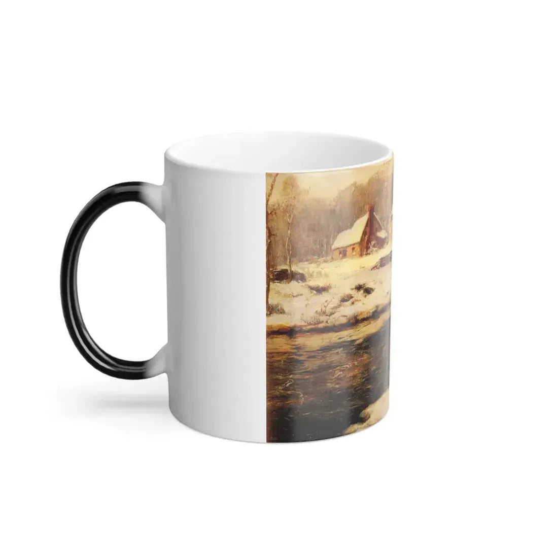 Fritz Thaulow (1847-1906) a stone bridge over a stream in winter - Color Changing Mug 11oz - Go Mug Yourself