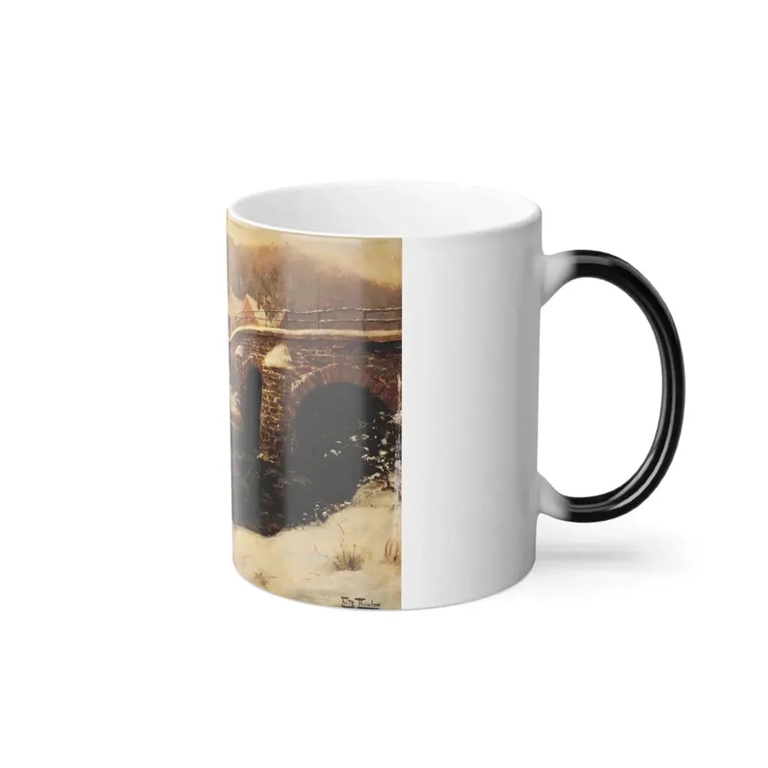 Fritz Thaulow (1847-1906) a stone bridge over a stream in winter - Color Changing Mug 11oz - Go Mug Yourself