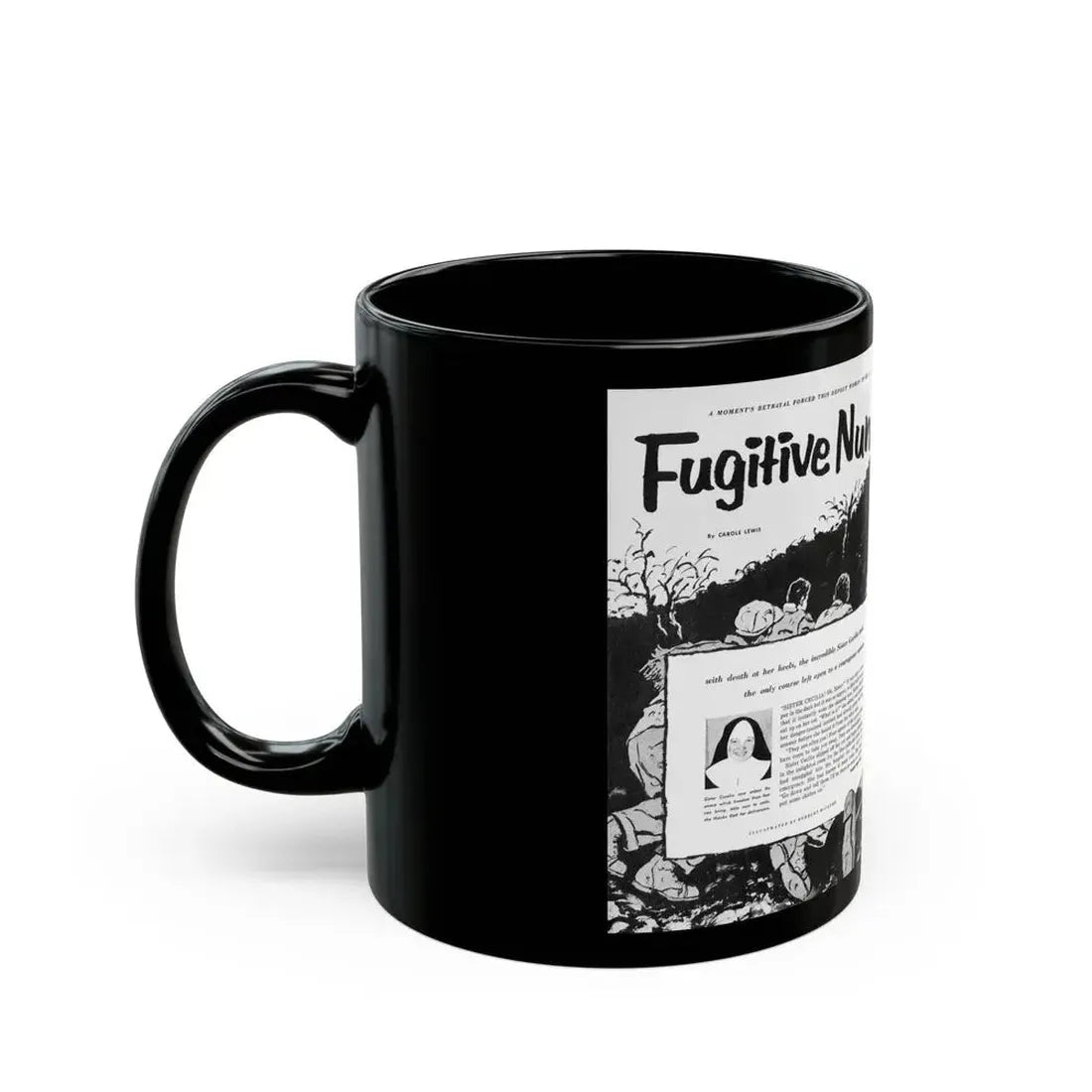 Fugitive Nun, True Woman's Adventures, May 1956 - Black Coffee Mug - Go Mug Yourself