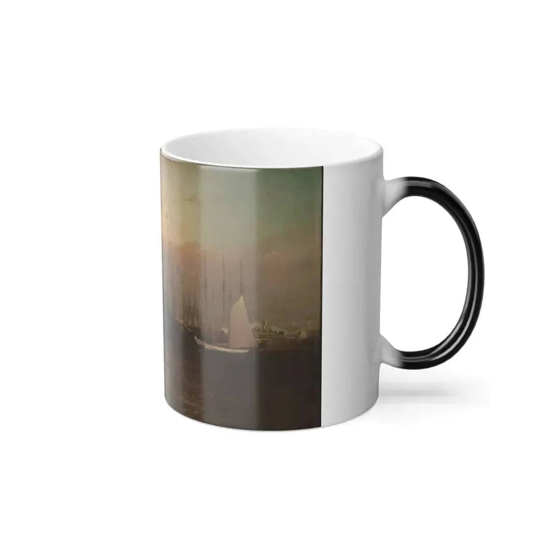 G Baker (active c1870-1900) New York Harbor with Brooklyn Bridge - Oil on Canvas - Color Changing Mug 11oz - Go Mug Yourself