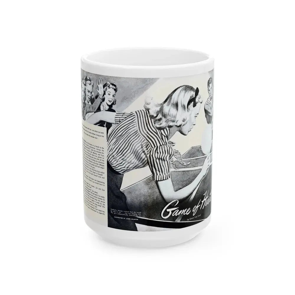 Game of Hearts, Miss America magazine, February 1946 - White Coffee Mug 15oz - Go Mug Yourself