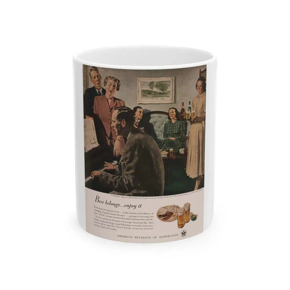 Gathered Around The Piano, Look magazine, January 1949 - White Coffee Mug 11oz - Go Mug Yourself