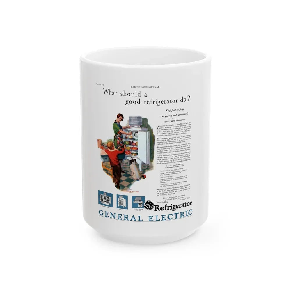 GE Refrigerator ad, Ladies' Home Journal, September 1927 - White Coffee Mug 15oz - Go Mug Yourself