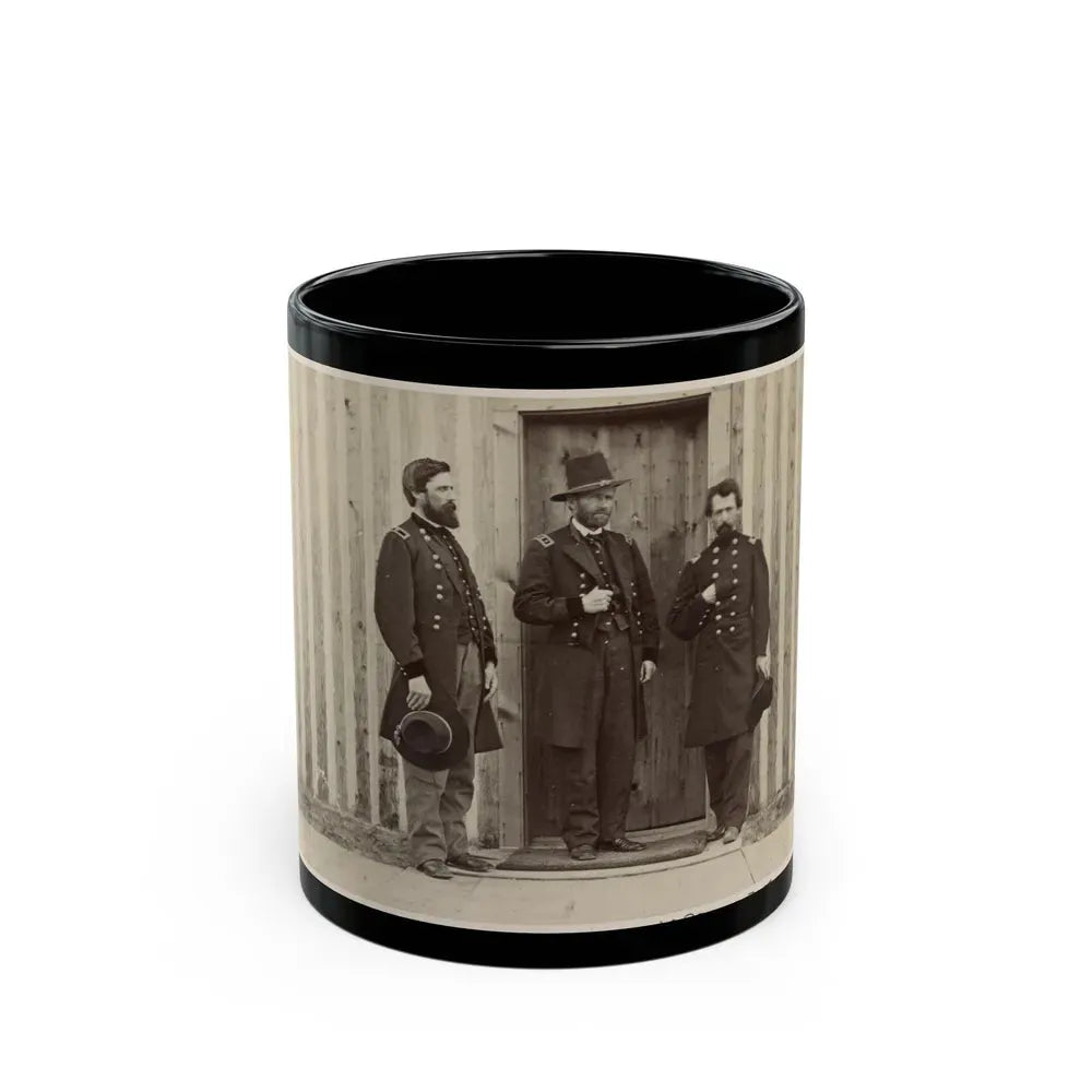 Gen. John A. Rawlins, Left, Gen. U.S. Grant, Center, And An Unidentified Officer (U.S. Civil War) Black Coffee Mug 11oz - Go Mug Yourself