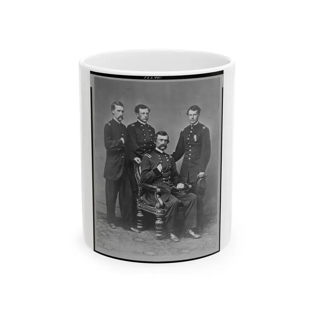 General Charles Griffin, Full-Length Portrait, Seated, With Three Aides Standing Behind Him (U.S. Civil War) White Coffee Mug 11oz - Go Mug Yourself