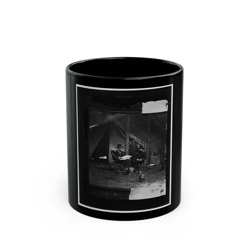 General Grant, Lt. Col. Bowers, And General Rawlins At Grant's Headquarters, Cold Harbor (U.S. Civil War) Black Coffee Mug 11oz - Go Mug Yourself