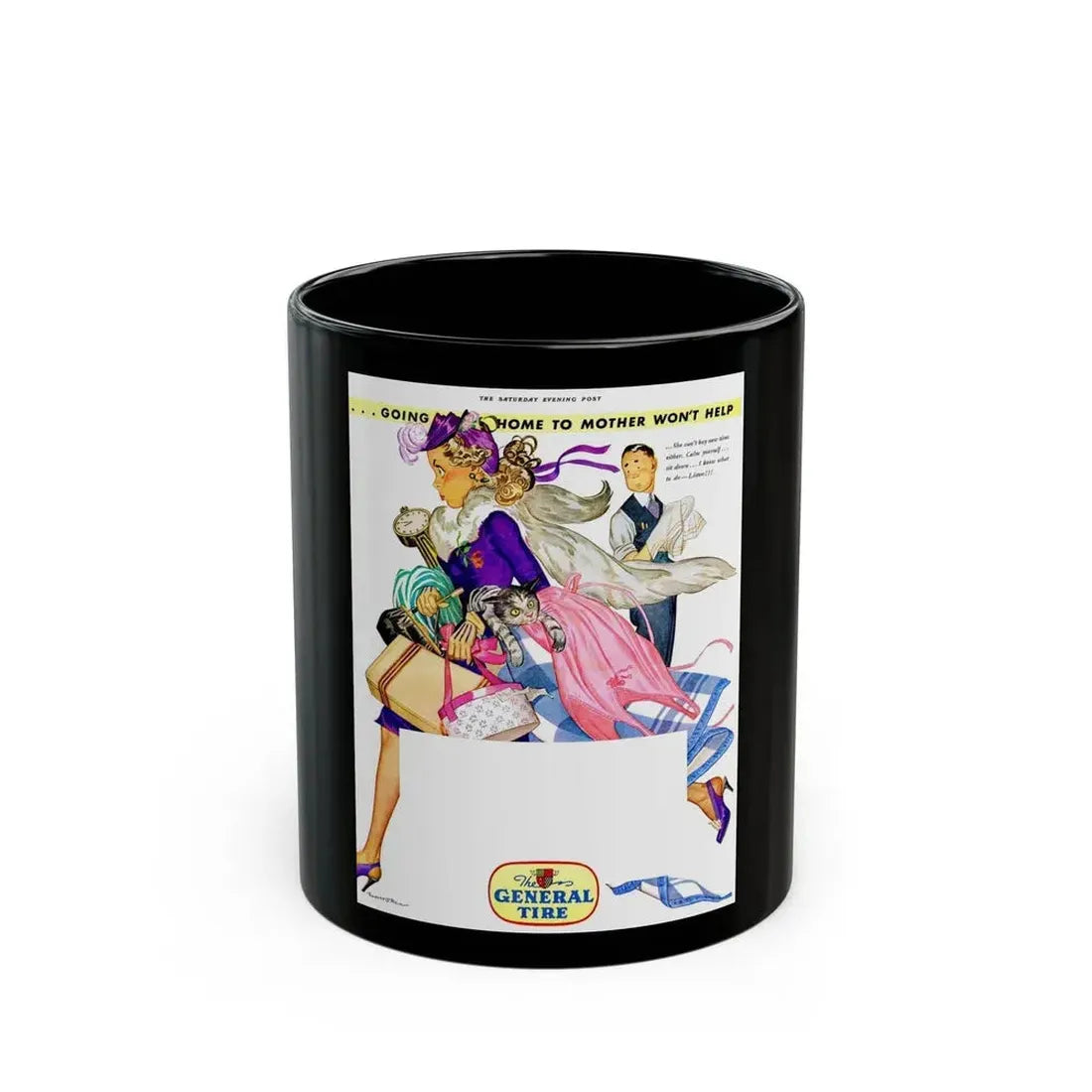 General Tire advertisement, The Saturday Evening Post - Black Coffee Mug 11oz - Go Mug Yourself