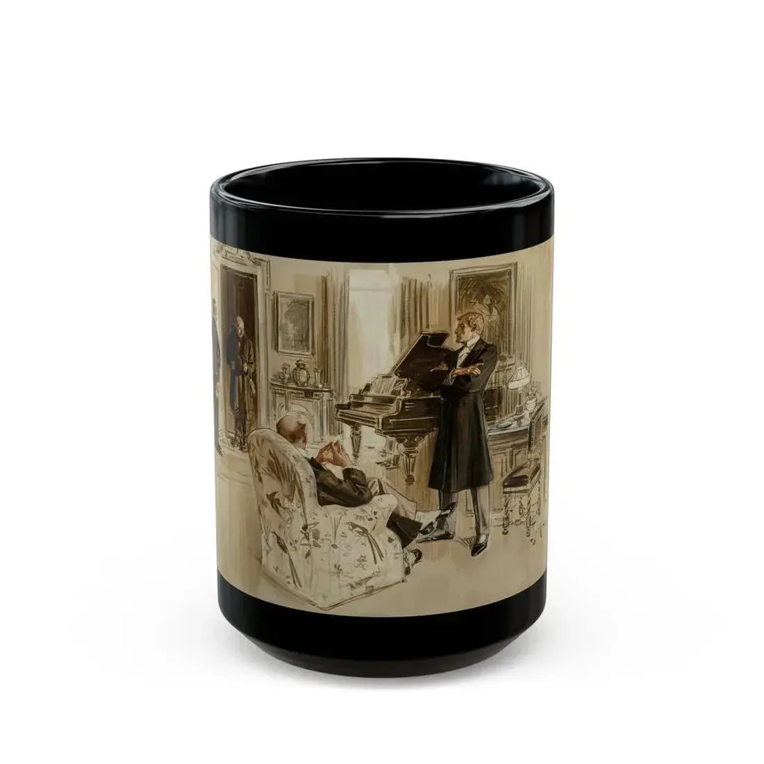 Gentleman's Club, Interior Illustration - Black Coffee Mug 15oz - Go Mug Yourself
