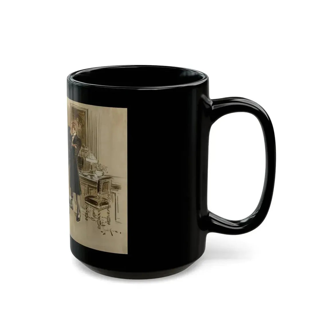 Gentleman's Club, Interior Illustration - Black Coffee Mug - Go Mug Yourself