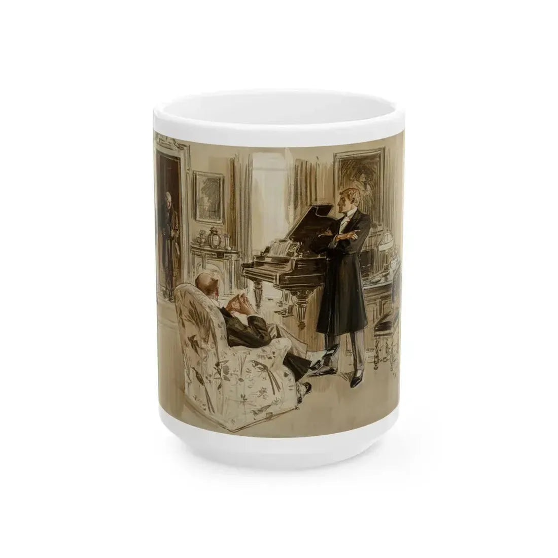 Gentleman's Club, Interior Illustration - White Coffee Mug 15oz - Go Mug Yourself