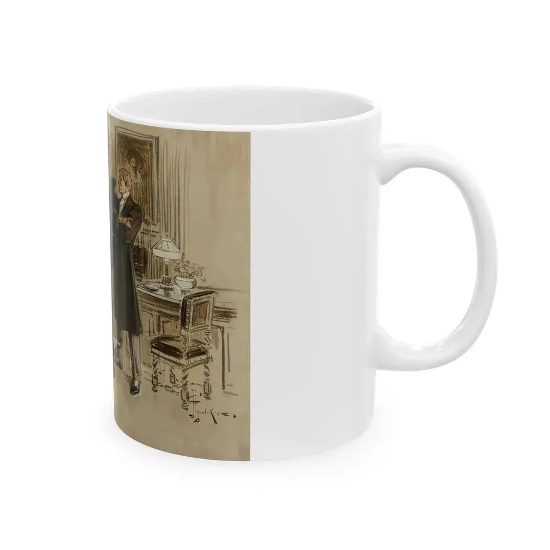 Gentleman's Club, Interior Illustration - White Coffee Mug - Go Mug Yourself