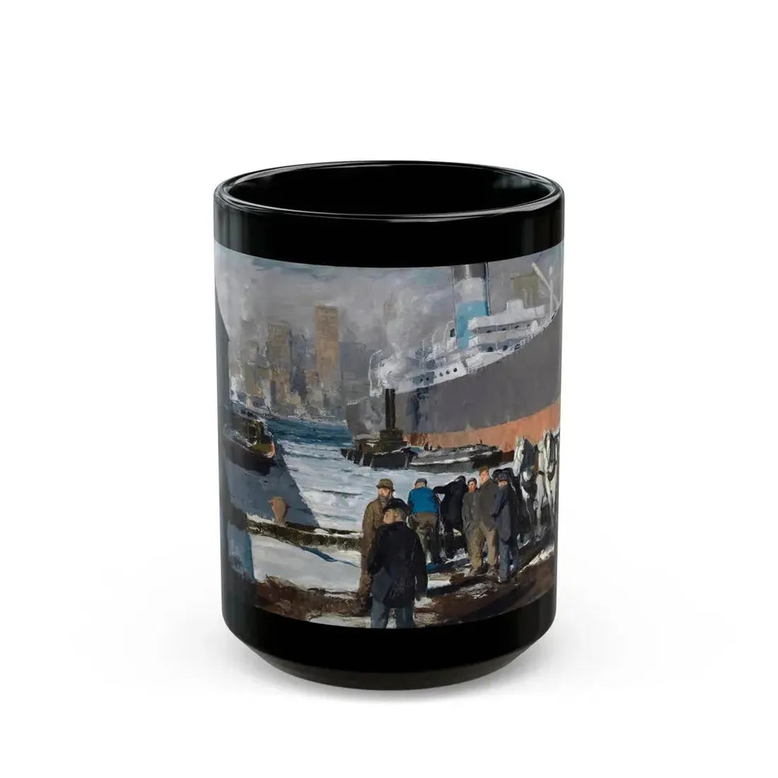 George Bellows (1882-1925) Men of the Docks - oil on canvas 1912 - Black Coffee Mug 15oz - Go Mug Yourself