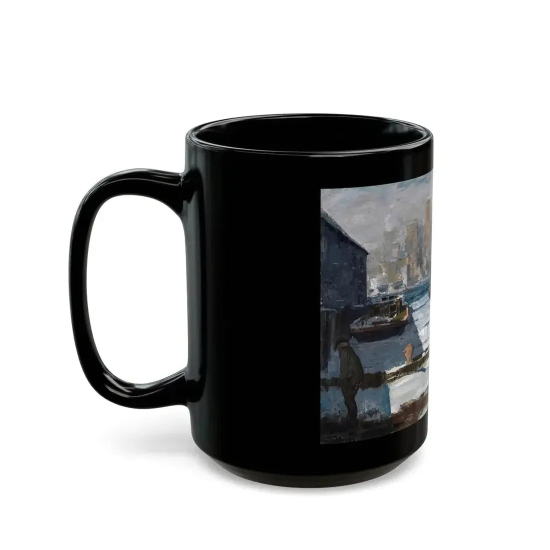 George Bellows (1882-1925) Men of the Docks - oil on canvas 1912 - Black Coffee Mug - Go Mug Yourself