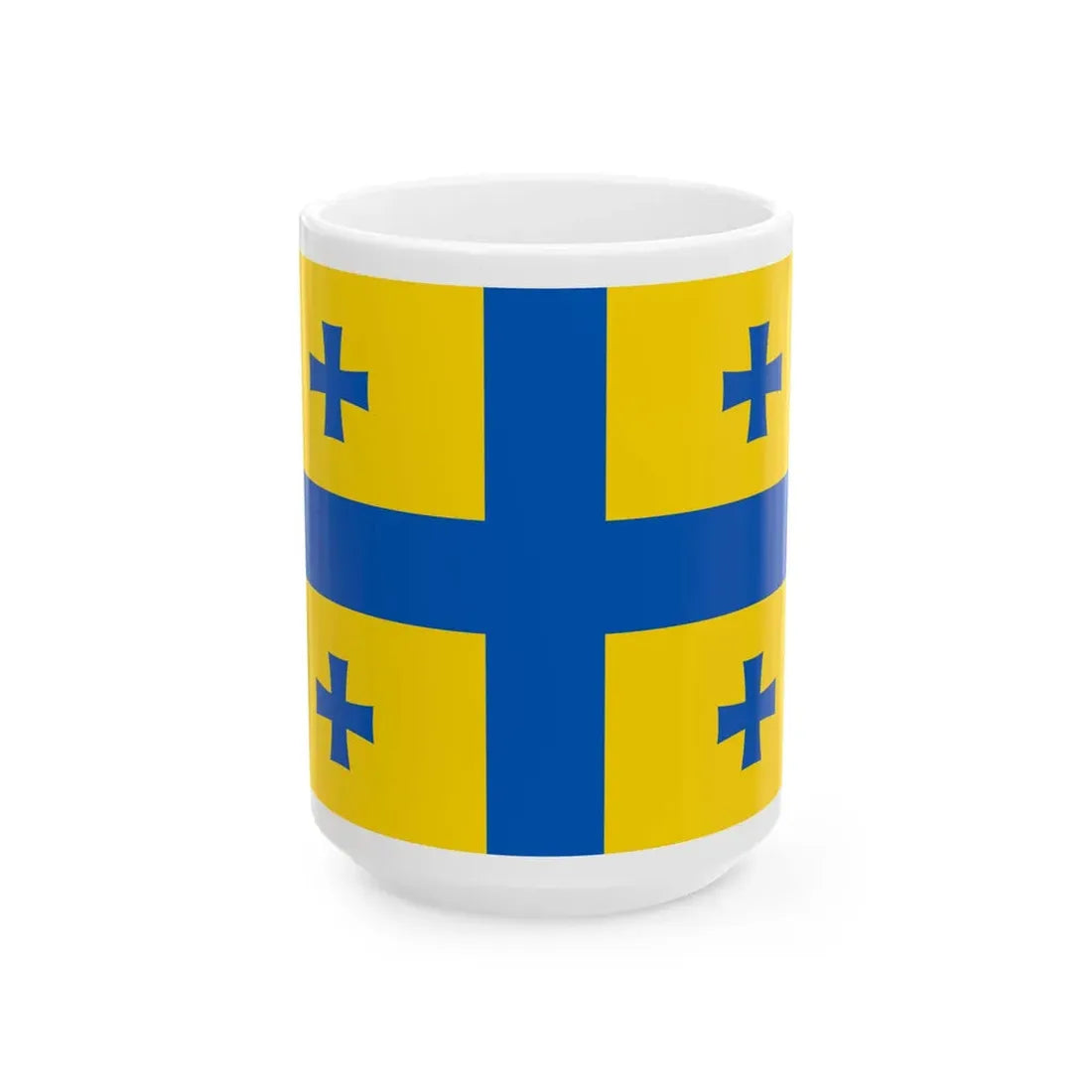 Georgian flag in Ukraines flag colors (Georgia) White Coffee Mug 15oz - Go Mug Yourself
