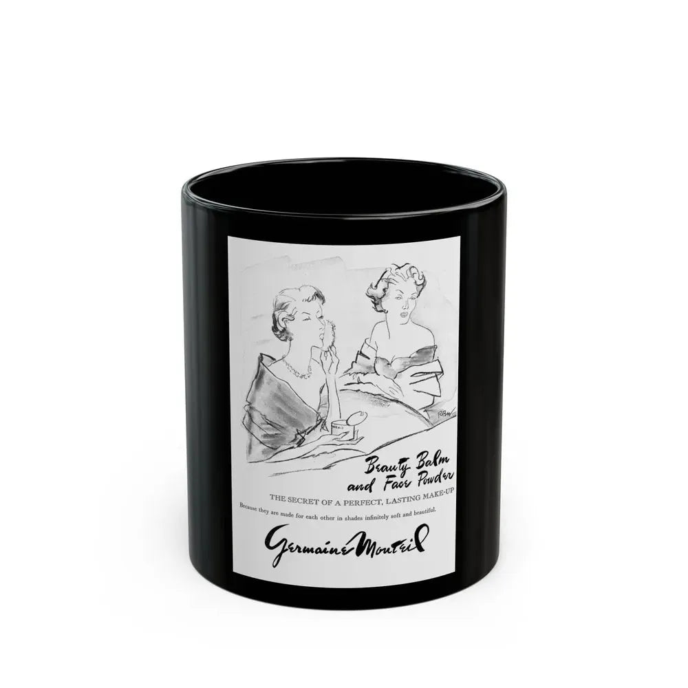 Germaine Monteil advt, Beauty Balm and Face Powder, 1950 - Black Coffee Mug 11oz - Go Mug Yourself