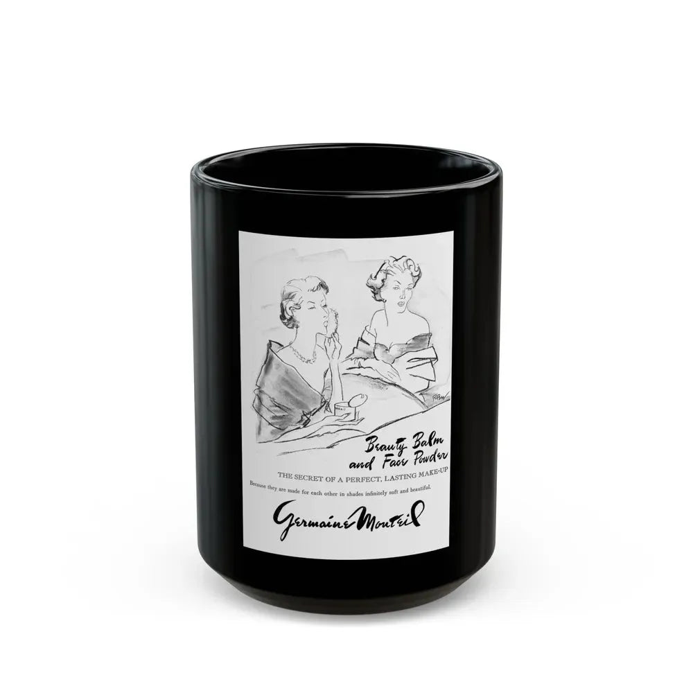 Germaine Monteil advt, Beauty Balm and Face Powder, 1950 - Black Coffee Mug 15oz - Go Mug Yourself