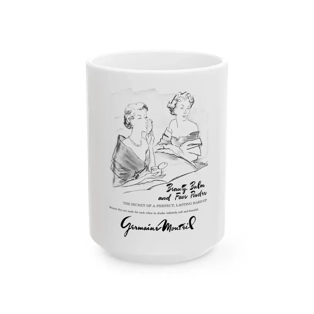 Germaine Monteil advt, Beauty Balm and Face Powder, 1950 - White Coffee Mug 15oz - Go Mug Yourself