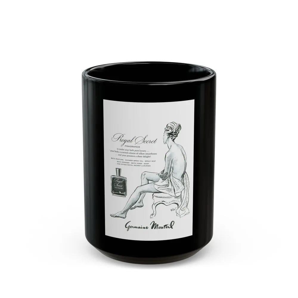 Germaine Monteil advt, Royal Secret, 1947 - Black Coffee Mug 15oz - Go Mug Yourself