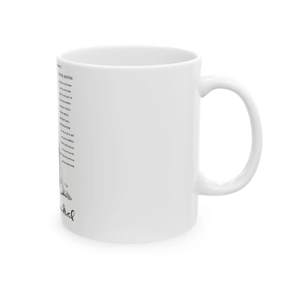 Germaine Monteil advt, Summer's burning question, 1947 - White Coffee Mug - Go Mug Yourself