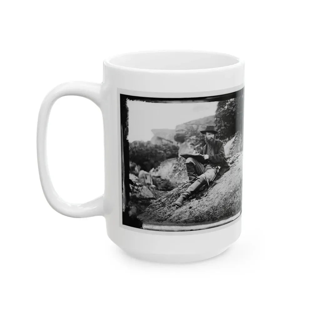 Gettysburg, Pa. Alfred R. Waud, Artist Of Harper's Weekly, Sketching On Battlefield (U.S. Civil War) White Coffee Mug - Go Mug Yourself