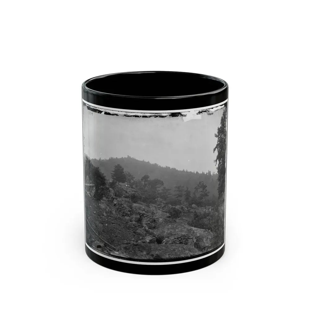 Gettysburg, Pa. Breastworks On Little Round Top; Round Top In Distance (U.S. Civil War) Black Coffee Mug 11oz - Go Mug Yourself
