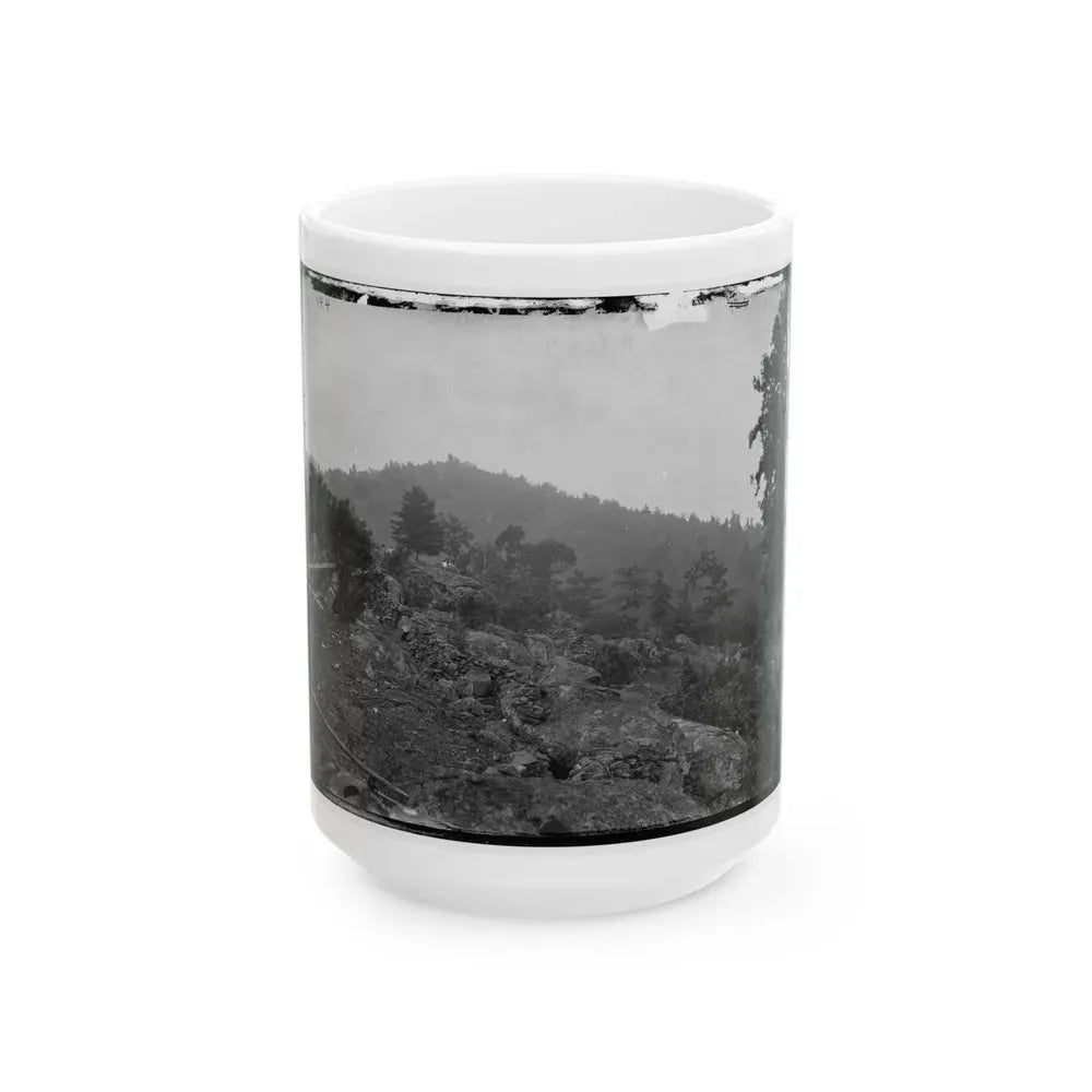 Gettysburg, Pa. Breastworks On Little Round Top; Round Top In Distance (U.S. Civil War) White Coffee Mug 15oz - Go Mug Yourself