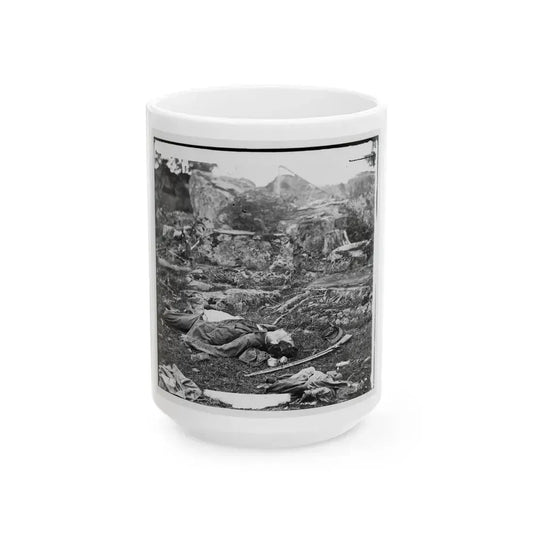 Gettysburg, Pa. Dead Confederate Soldiers In  The Devil's Den (U.S. Civil War) White Coffee Mug 15oz - Go Mug Yourself